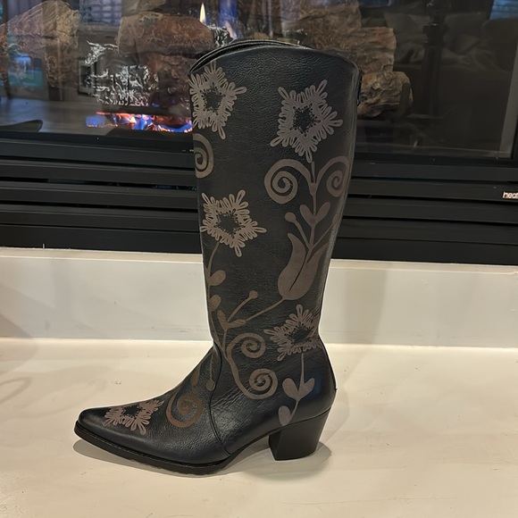 ARTEMIS ERKAN DEMIR DARK NAVY TAUPE DESIGN LEATHER ARTISAN BOOTS WOMEN’S SIZE 36 - Picture 7 of 12